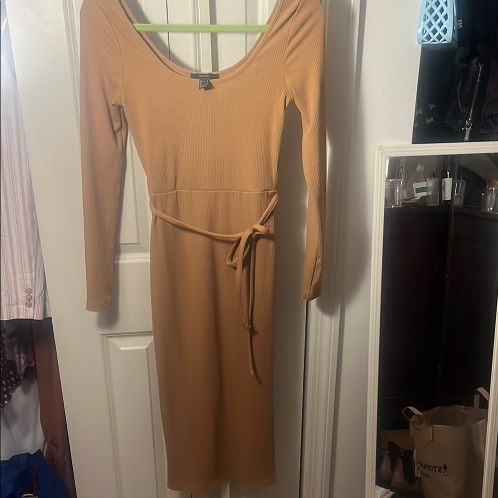Forever21 Elegant Tan Long Sleeve Dress